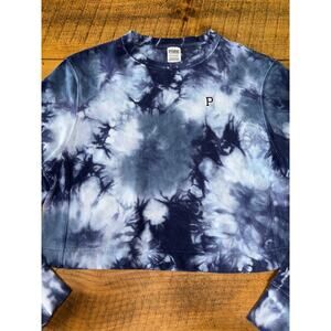 Womens Victoria's Secret PINK Blue White Cropped Style Long Sleeve Sweatshirt S